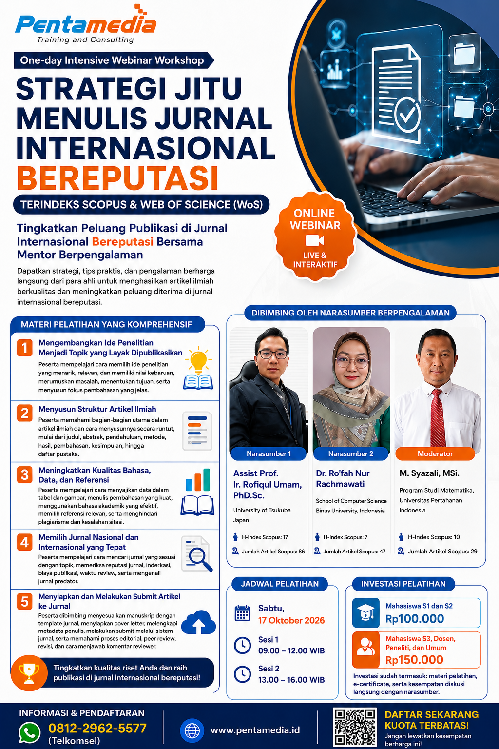 Training Webinar Strategi Jitu Menulis Jurnal Internasional Bereputasi (Scopus & Web of Science)